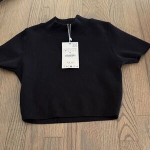 Zara Black Mock Neck Top